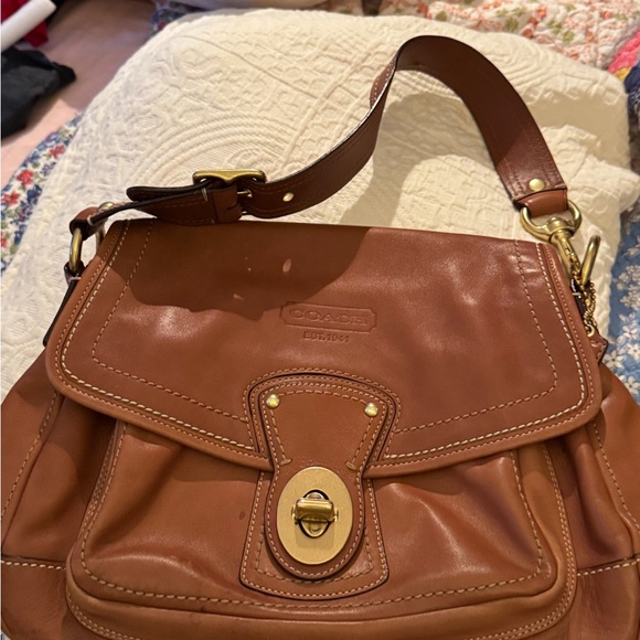 Coach Brown Leather Shoulder Bag with Gold Accents - Picture 9 of 11